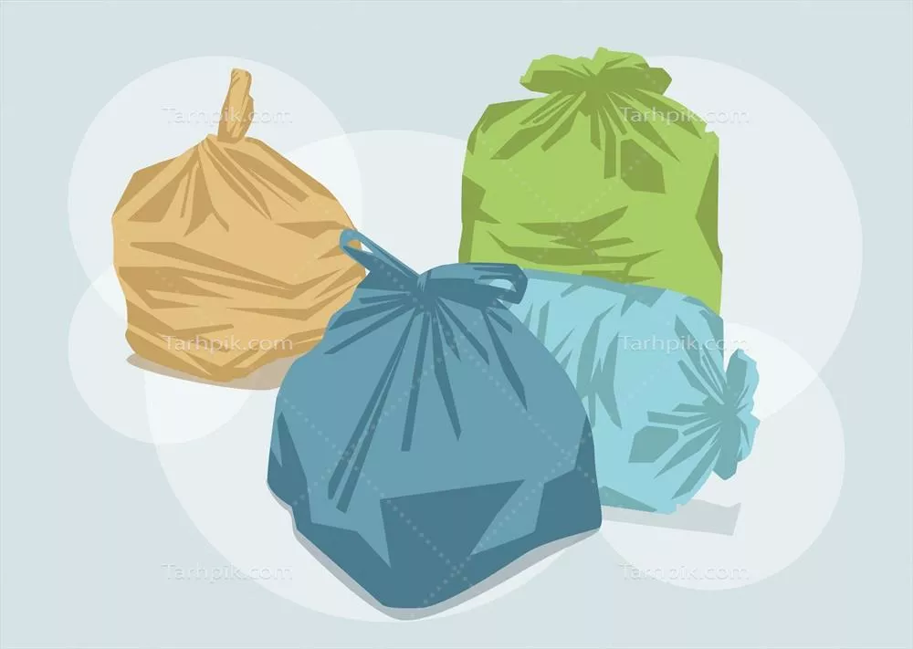وکتور کیسه زباله پلاستیکی برای جمع آوری زباله و استفاده در تمیزی و نمادهای بازیافت