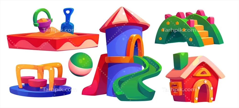مجموعه وکتور کارتونی از پارک و زمین بازی در مهدکودک