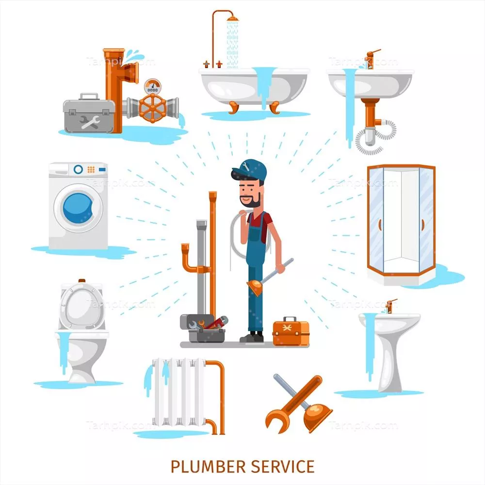 تصویر وکتور حرفهای از خدمات تعمیر و نگهداری لولهکشی و مهندسی آن