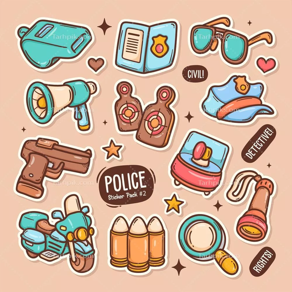مجموعه انواع استیکر وکتور دوتدل های پلیسی با طراحی زیبا و جذاب