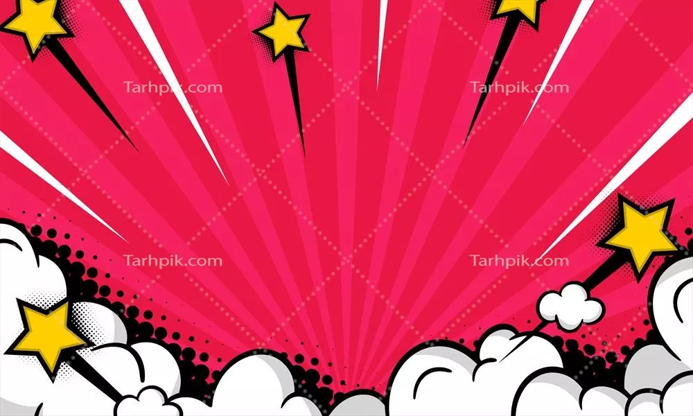 وکتور پس‌زمینه هنر پاپ و کمیک با رنگ‌های هاف‌تون و ابرهای خنده‌دار
