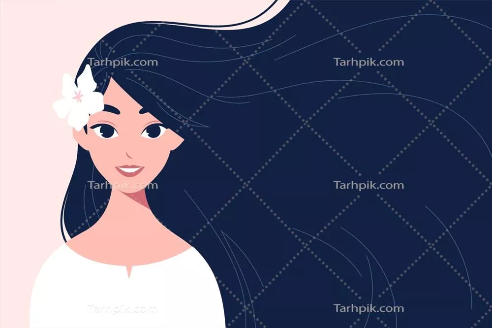 وکتور پرتره زنی شاد با گل هایی در موهایش - زیبایی های طبیعت
