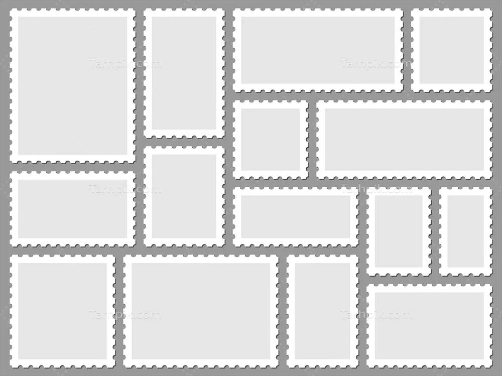 کتابچه پستی با فریمهای وکتور و تمبرهای مختلف