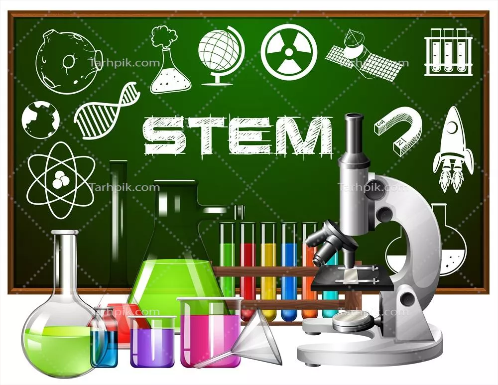 وکتور پوستر طراحی شده برای آموزش STEM با تصویرسازی ابزارهای علمی