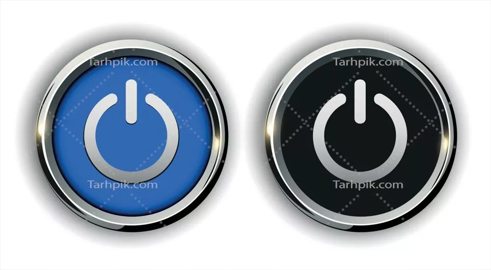 وکتور آیکون های دکمه قدرت ۳ بعدی با طرح فلزی و حرفه ای