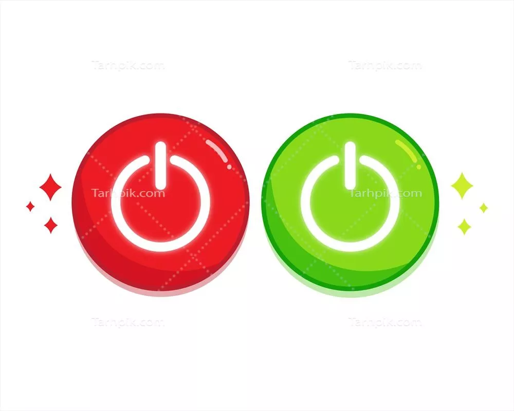 مجموعه آیکون دکمههای خاموش و روشن با طراحی هنری و وکتور در رنگهای قرمز و سبز