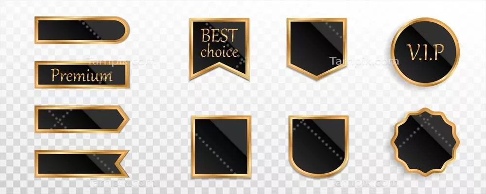 وکتور مجموعه نشان یا برچسب برچسب مشکی و طلایی فوق العاده با کیفیت