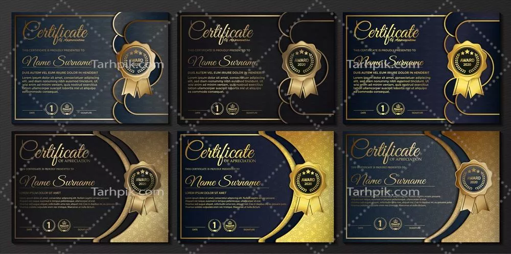 وکتور بهترین ست گواهینامه عضویت یا تقدیرنامه با کیفیت عالی