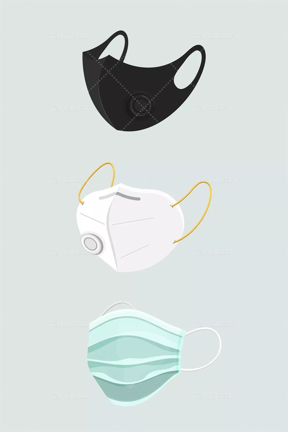 وکتور ست ماسک صورت محافظ با طرح آگاهی از بیماری کووید-۱۹