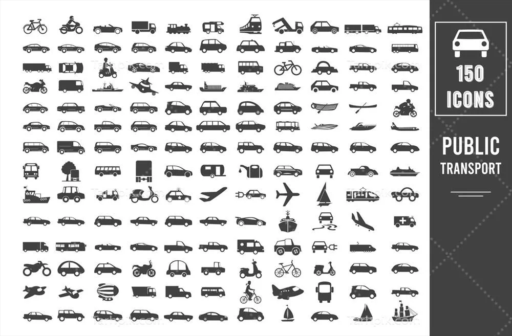 وکتور آیکون‌های حمل‌ونقل عمومی، وسایل نقلیه و آیکون‌های تحویل