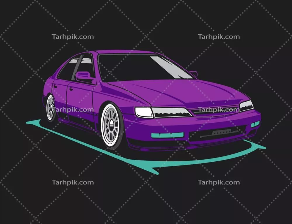 طرح وکتور اتومبیل بنفش با پسزمینه مشکی و رنگبندی خاص