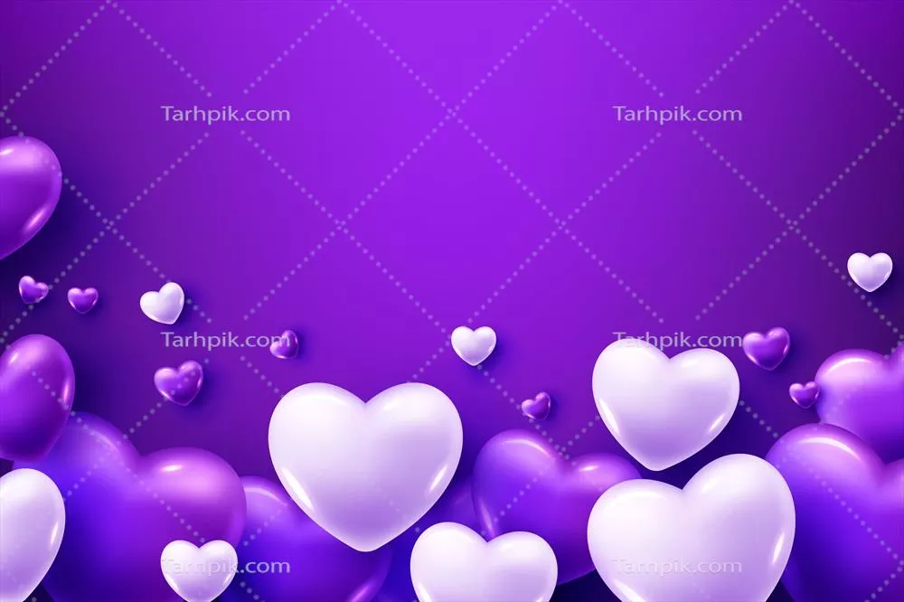 بالن های قلبی بنفش و سفید بر روی پس زمینه بنفش - طراحی وکتوری