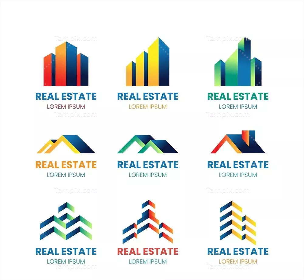 مجموعه الگوهای لوگوی کسب و کار املاک و مستغلات به صورت وکتور