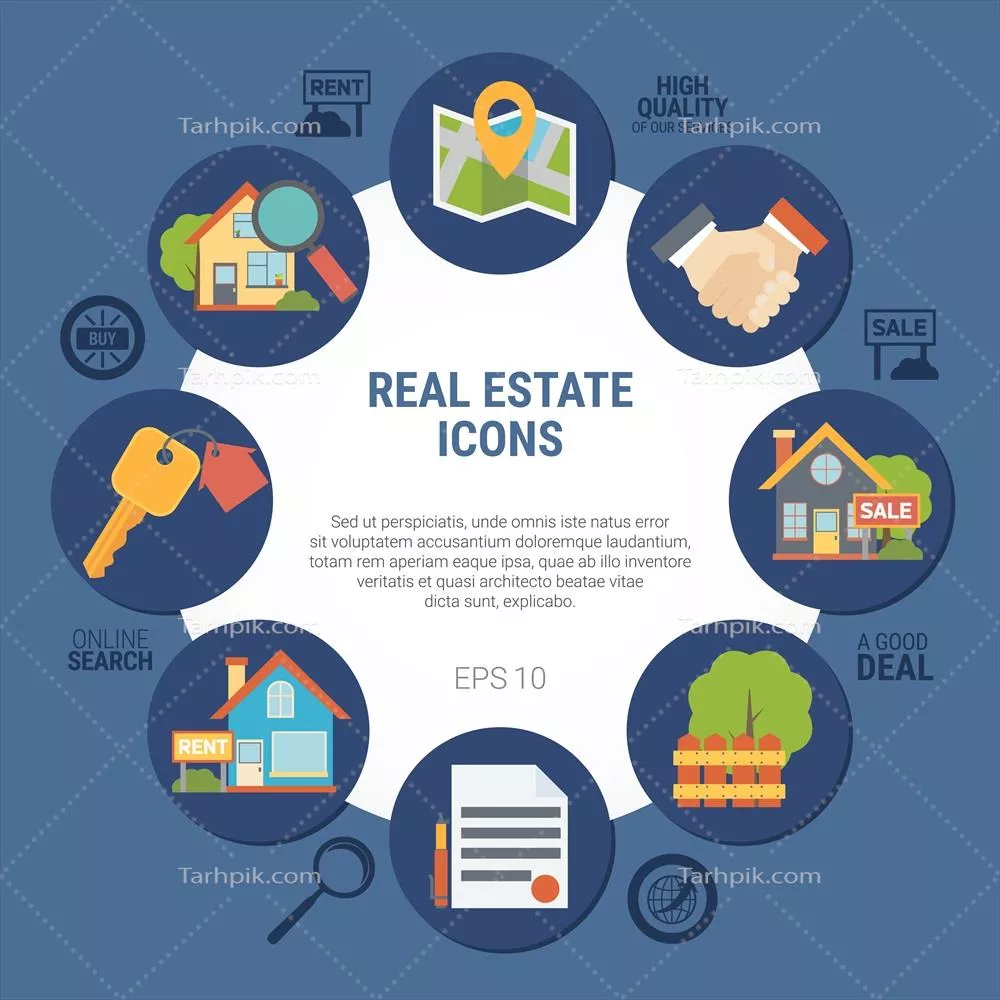 تصویرسازی وکتور از مشاور املاک و صنعت املاک در طراحی گرافیکی