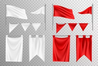 وکتور مجموعه ماکت پرچم با طراحی واقعگرایانه در رنگهای سفید و قرمز