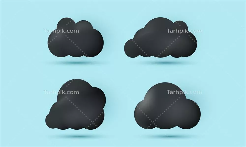 مجموعه آیکون سهبعدی واقعگرایانه ابرهای سیاه بر روی بستر وکتور