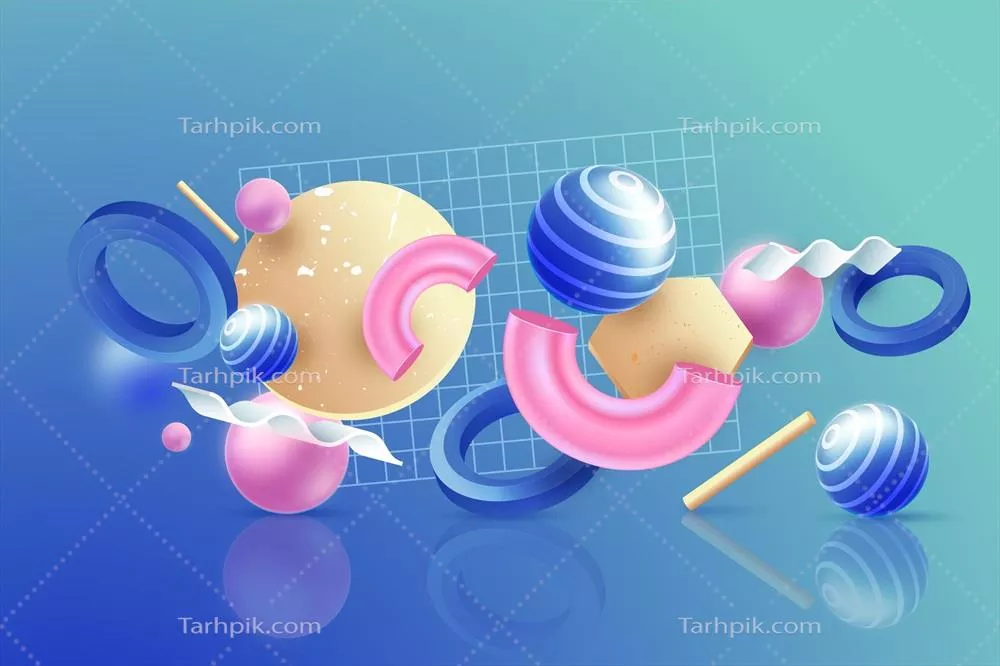 پس زمینه وکتوری با اشکال سه بعدی واقعگرایانه معلق