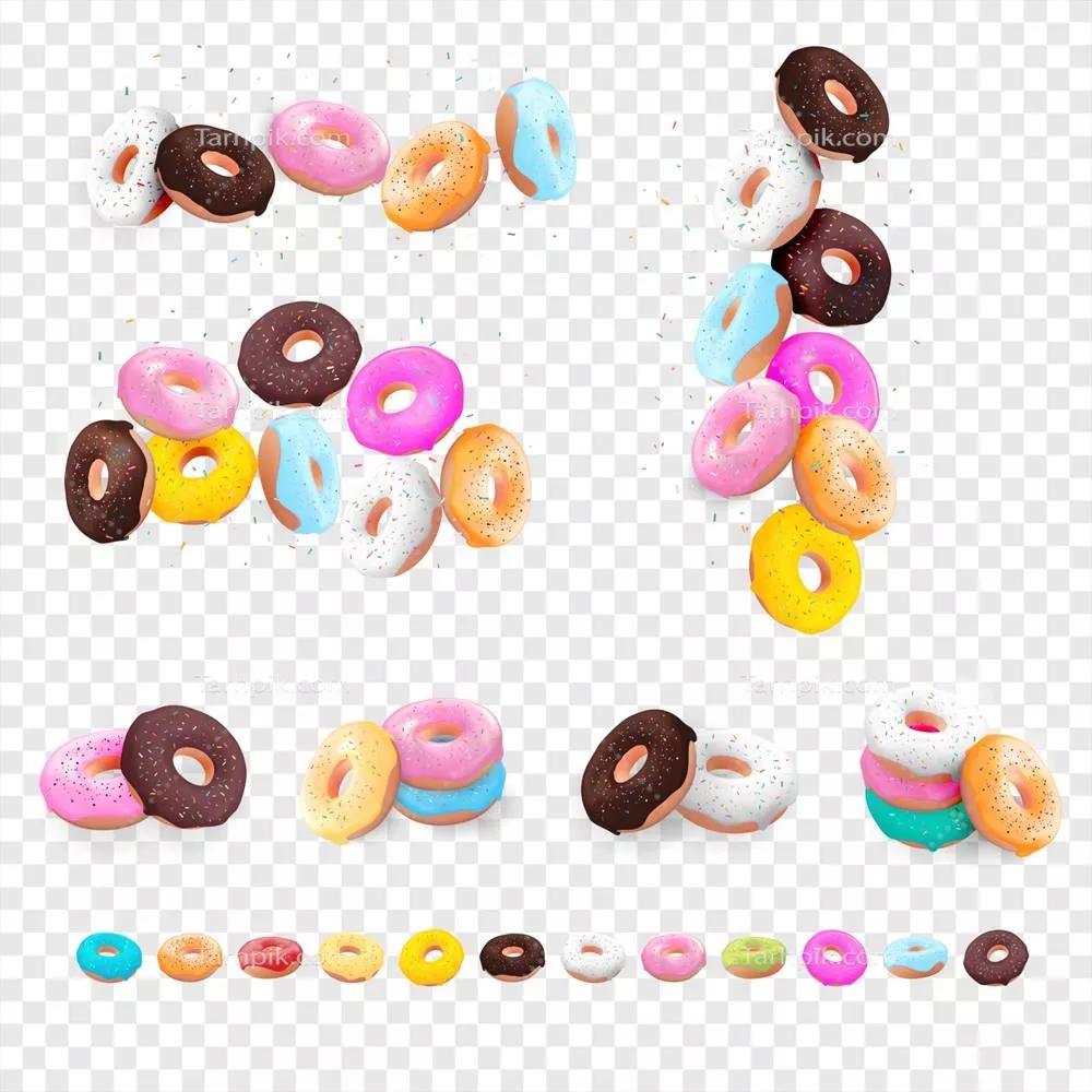 وکتور پسزمینهی واقعیگرایانهی ۳D از دوناتهای شیرین و خوشمزه