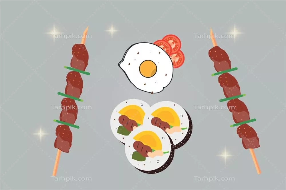 وکتور تصویرسازی واقع‌گرایانه از غذاهای خیابانی آسیایی خوشمزه