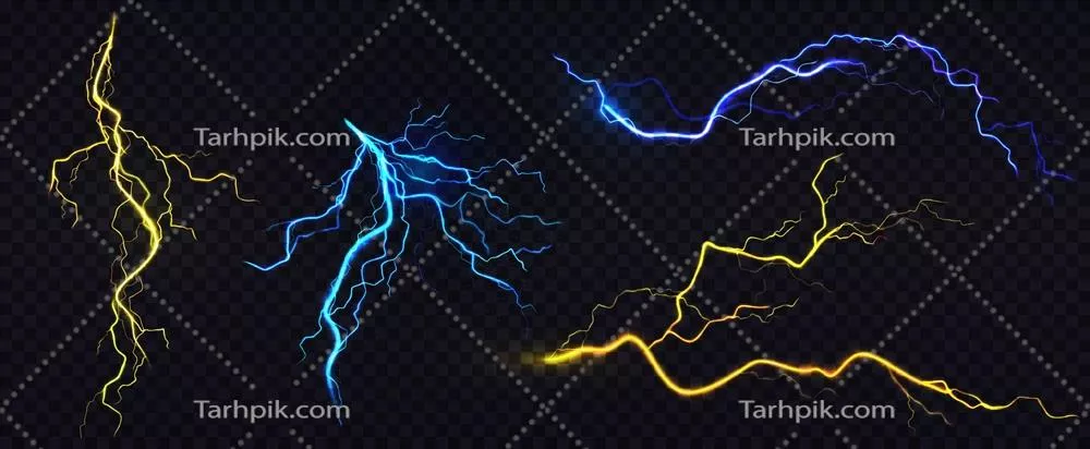 رعد و برق واقعی با رنگ‌های آبی و زرد: طراحی و وکتورهای هنری
