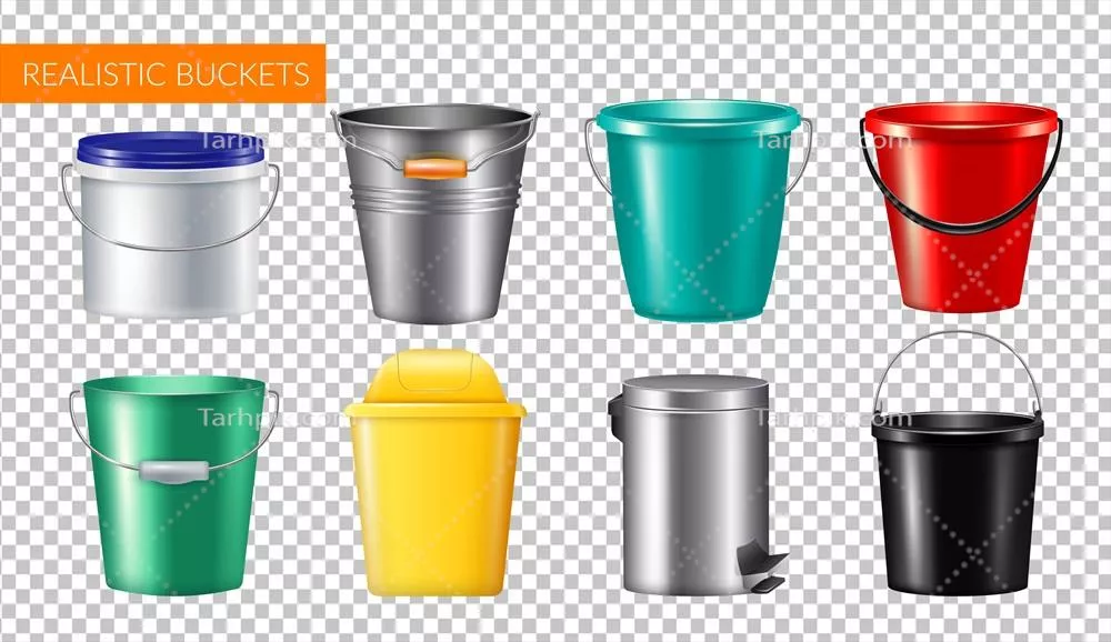 مجموعه آیکون های واقع گرایانه سطل شفاف به صورت وکتور