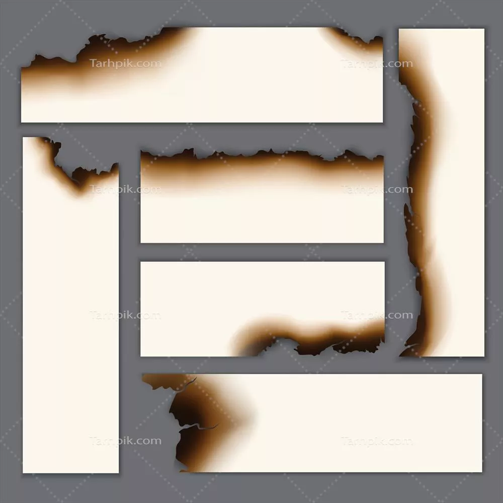 مجموعه وکتور برگههای کاغذ سوخته واقعگرایانه به همراه جزئیات