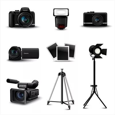 آیکون‌های دوربین واقع‌گرایانه به صورت وکتور با طراحی حرفه‌ای