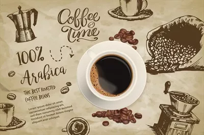 پس‌زمینه واقعی قهوه با نقاشی‌ها - وکتور با جزئیات دقیق
