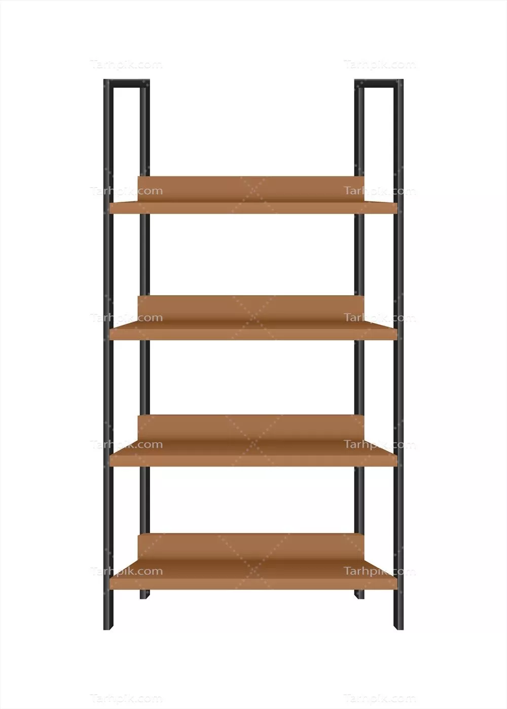 تصویر وکتور قفسه فلزی خالی با طاقچههای چوبی کاملاً واقعی