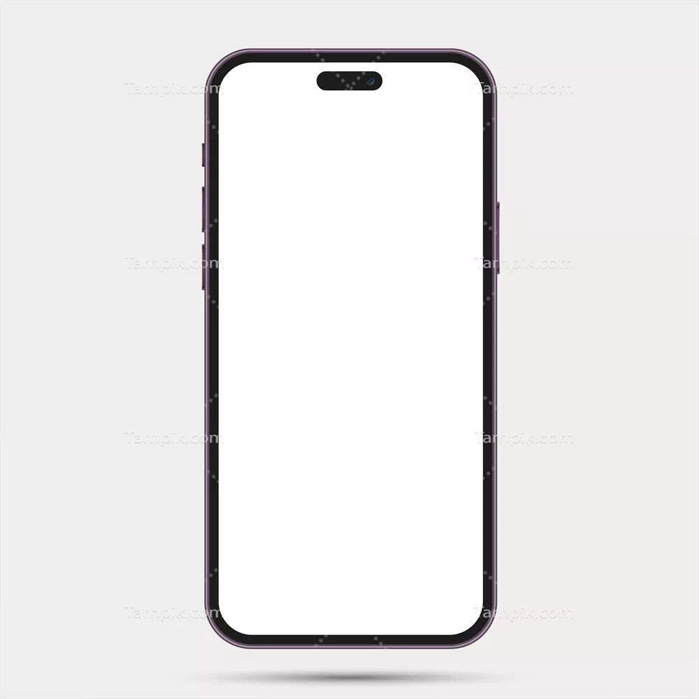 وکتور مدل سه بعدی واقعی گوشی هوشمند با قاب بنفش و صفحه نمایش سفید خالی