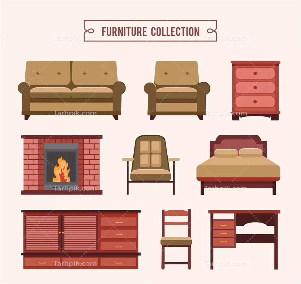 مجموعه وکتور مبلمان واقع گرایانه با طراحی های زیبا و مدرن