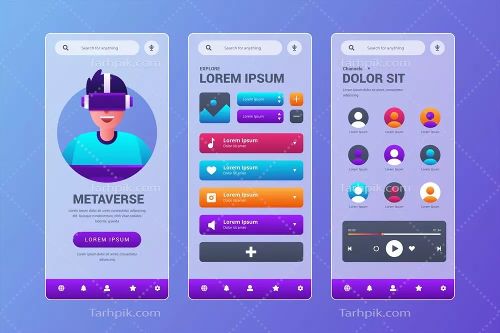 وکتور قالب اپلیکیشن موبایل با طراحی شیشهای واقعگرا و گلاسمرفیسم