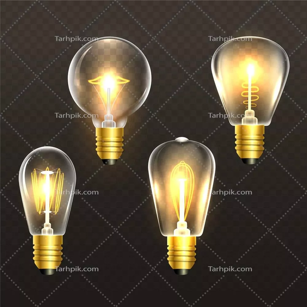 طرح وکتور لامپ های طلایی با نور واقعی به همراه پس زمینه شفاف