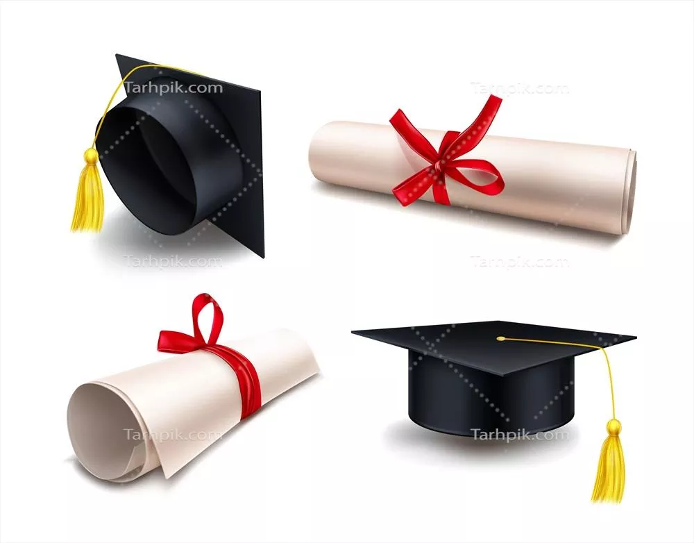 مجموعه وکتور کلاه‌های فارغ‌التحصیلی واقع‌گرایانه برای استفاده در طراحی‌های گرافیکی