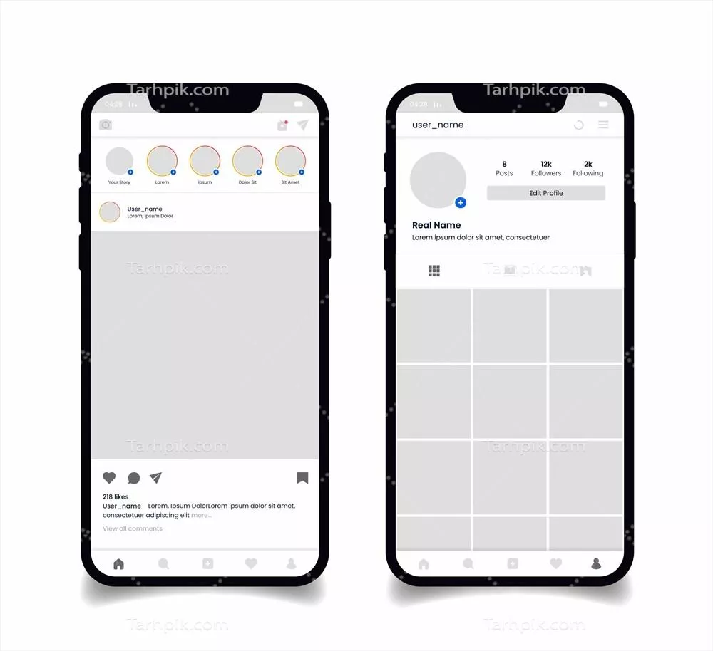 مجموعه قاب های واقع گرایانه اینستاگرام برای گوشی های هوشمند به صورت وکتور