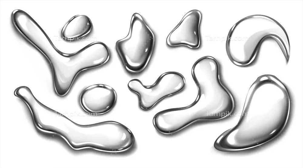 مجموعه وکتور قطرات مایع فلزی واقعگرایانه و جذاب