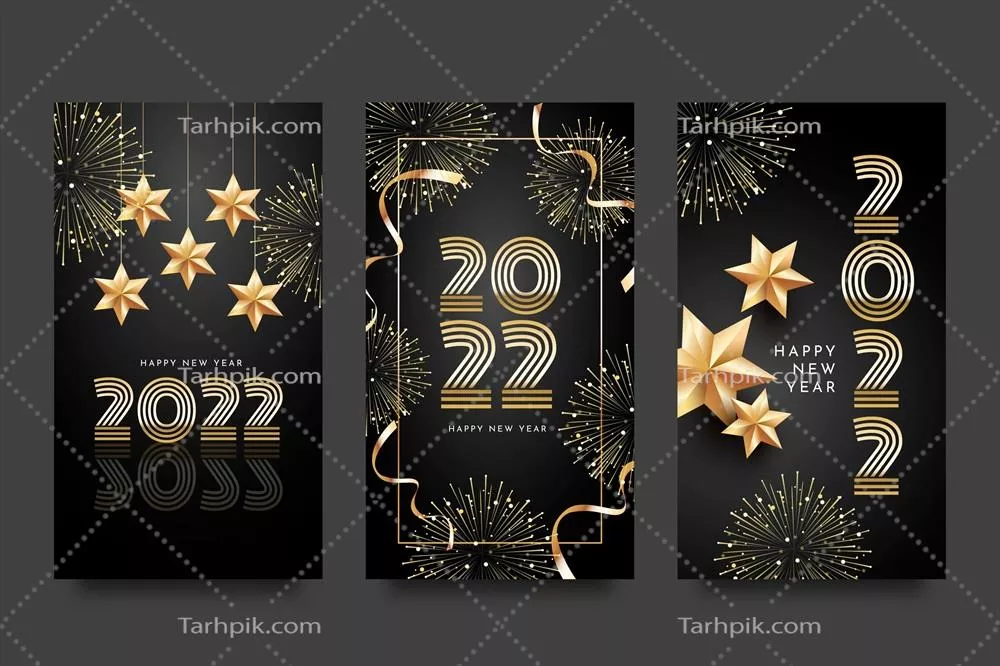 وکتور مجموعه استوریهای جدید و واقعگرایانه سال نو برای اینستاگرام