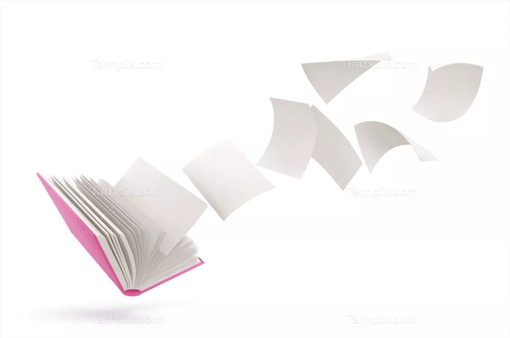 وکتور کتاب باز واقعی با صفحات خالی در حال پرواز – طراحی گرافیکی مدرن