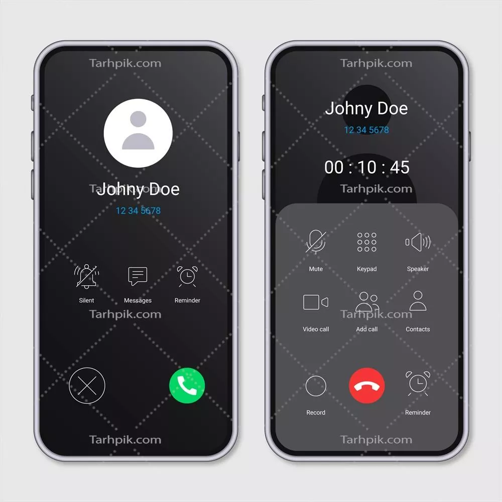 تصویرسازی واقعگرایانه از رابط صفحه تماس تلفنی به شکل وکتور