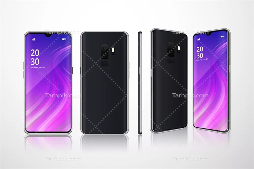 نمایش واقعگرایانه گوشیهای مختلف از زوایای گوناگون با طراحی وکتور