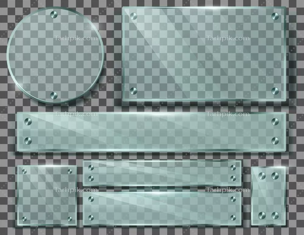 صفحات شفاف شیشهای واقعی با قابهای خالی و پیچهای فلزی - وکتور