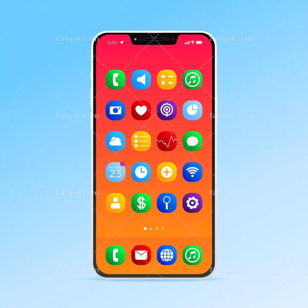 وکتور نمایشگر واقع‌گرایانه گوشی هوشمند با اپلیکیشن‌های مختلف به صورت برداری