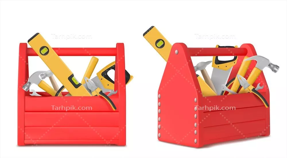 مجموعه وکتور جلوه های واقعی ابزارها و جعبه ابزارهای مختلف