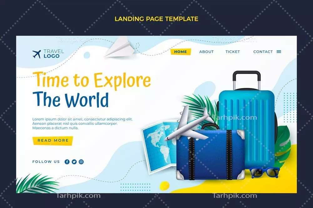 صفحه فرود واقعگرایانه برای سفر با طراحی وکتور بینالمللی