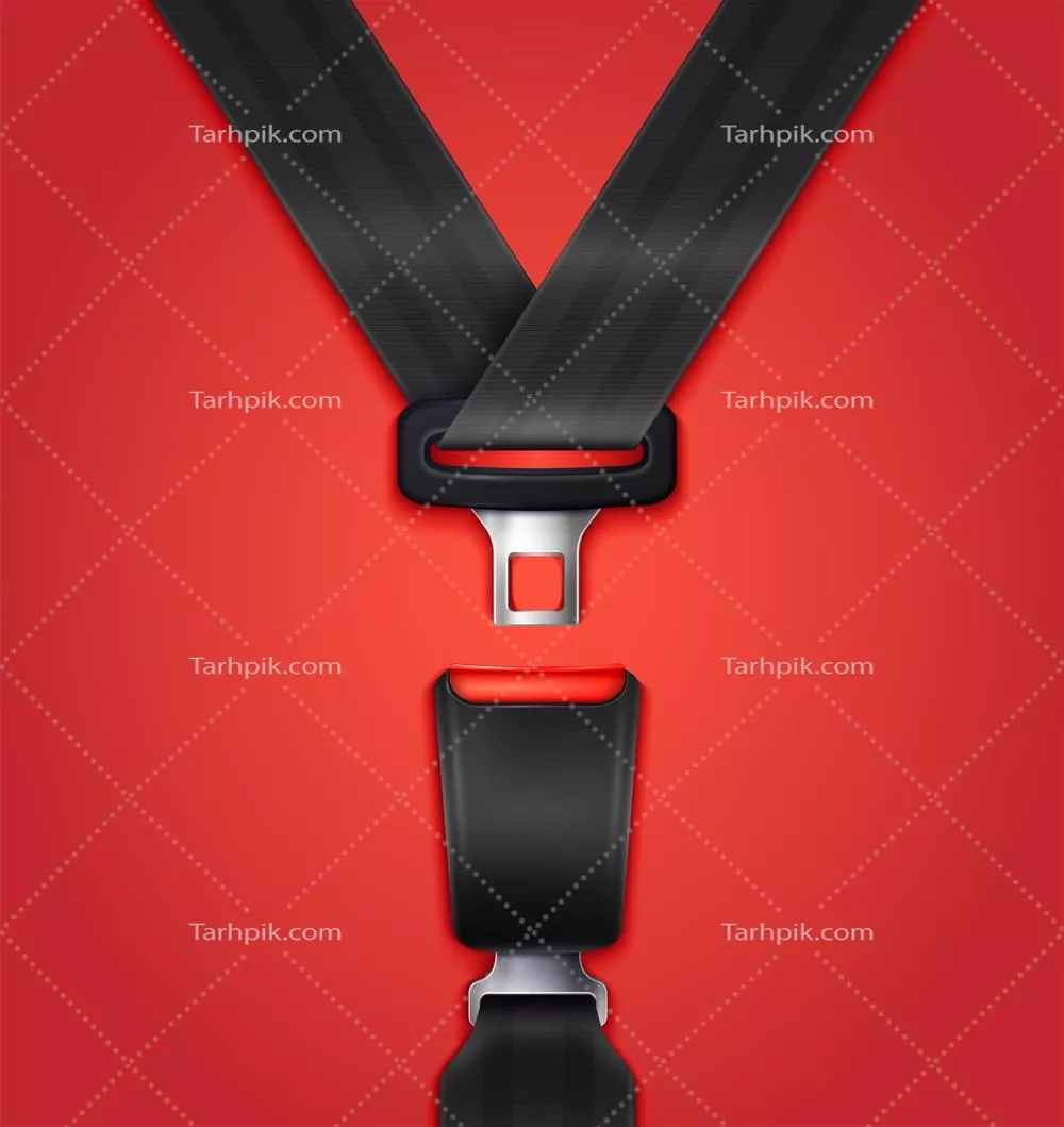 تصویر وکتوری صندلی ایمنی مسافر با کمربند واقعی و قفلدار با بند مشکی