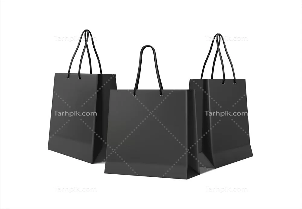 آیکون وکتور واقع‌گرایانه کیسه‌های خرید کارتون مشکی با پس‌زمینه سفید
