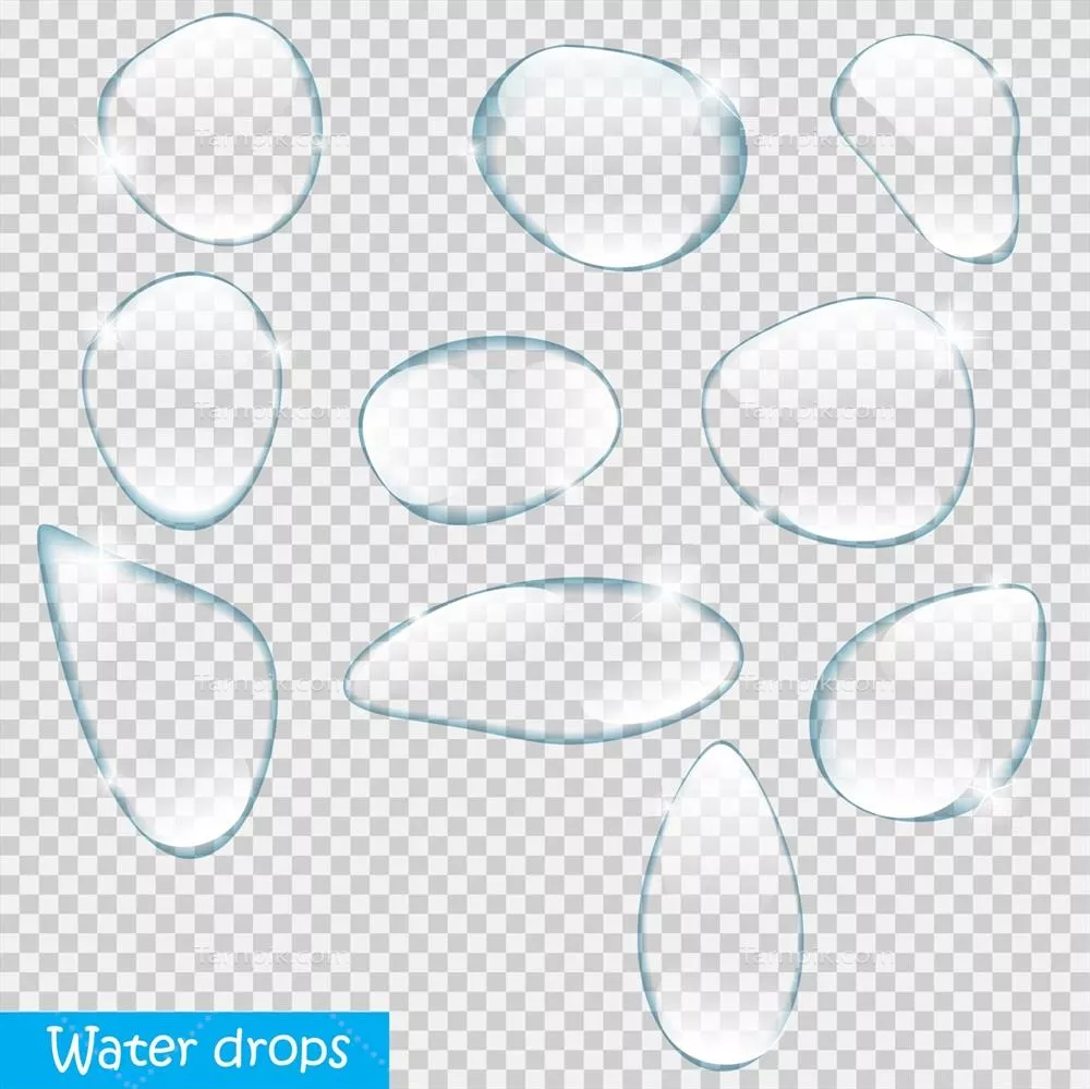 مجموعه قطرات آب واقع‌گرایانه بر روی پس‌زمینه شفاف - تصویر برداری وکتور