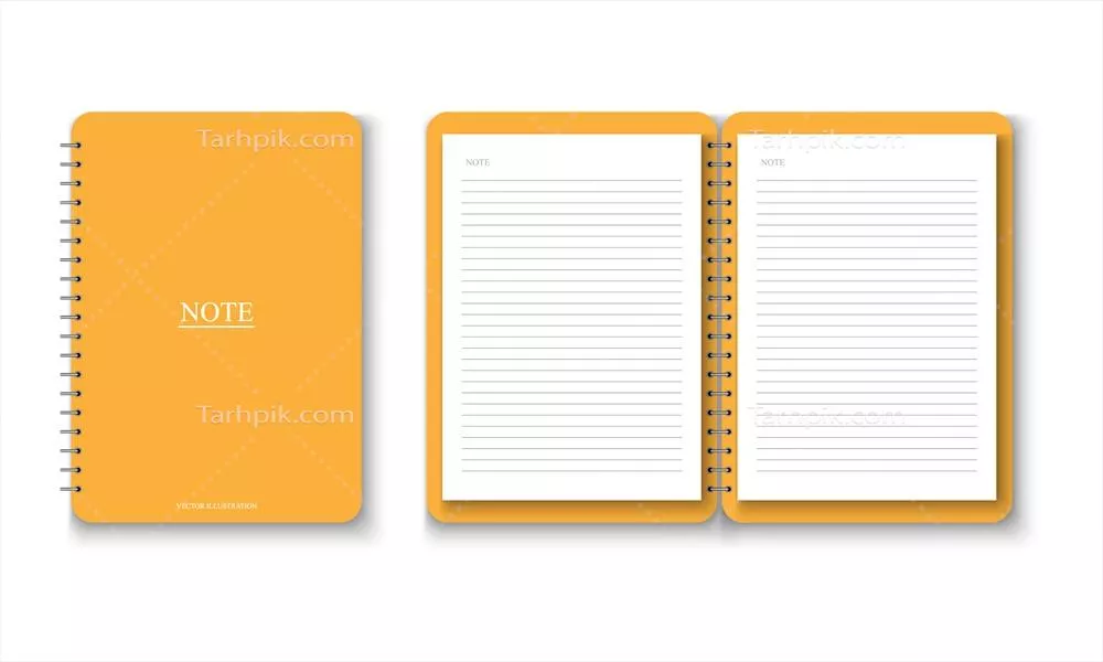 وکتور دفتر یادداشت زرد واقعی با ست کاغذ A4 - الهام بخش برای نوشتن