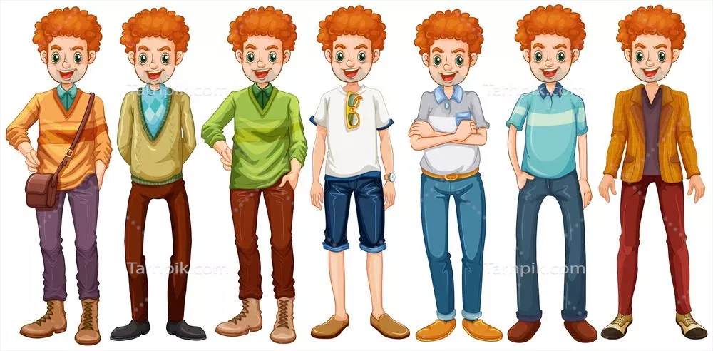 وکتور مدل های مختلف لباس برای هیپسترهای با موهای قرمز