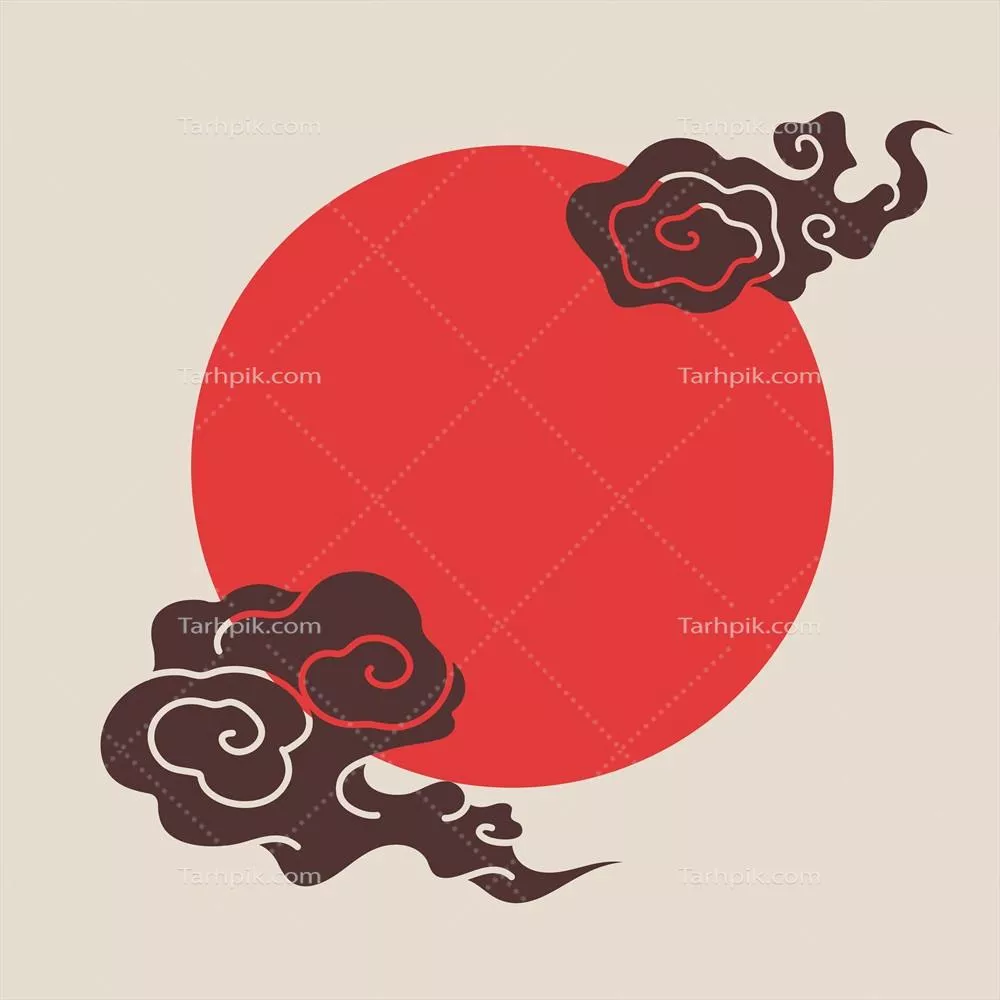 طرح وکتور زیبا با قاب قرمز شرقی و ابرهای چینی